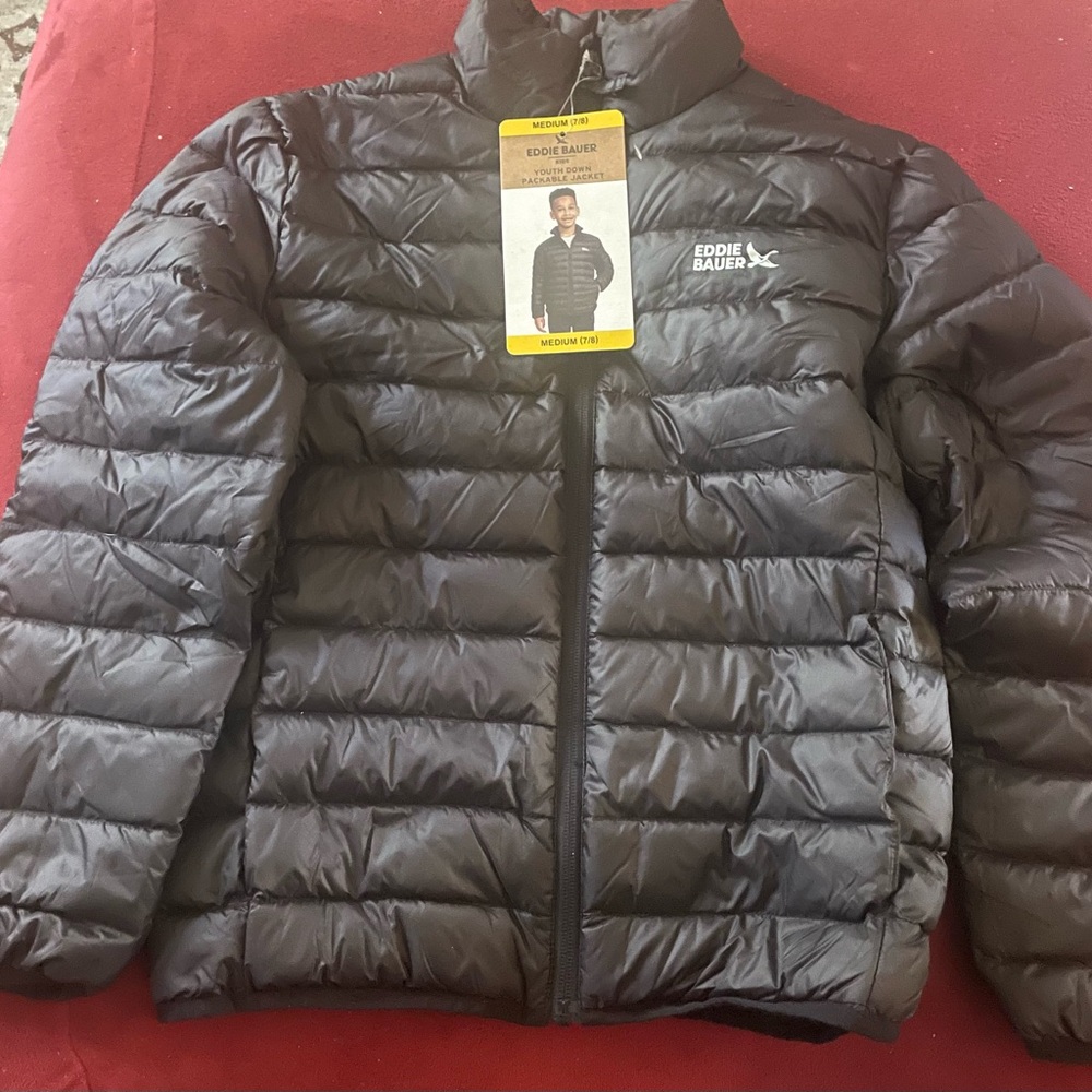 Eddie Bauer Youth Down Packable Jacket Size 7/8 Small Black Unisex